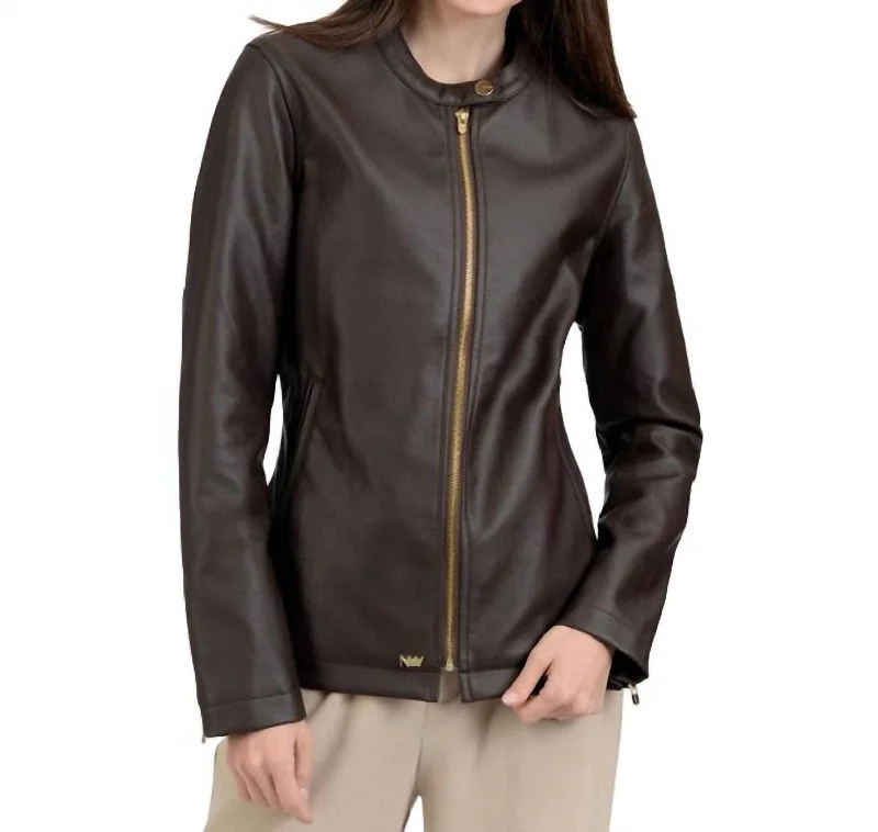 Café Faux-Leather Racer Jacket In Brown