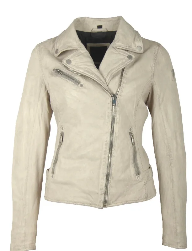 Distressed Heart Leather Jacket In White