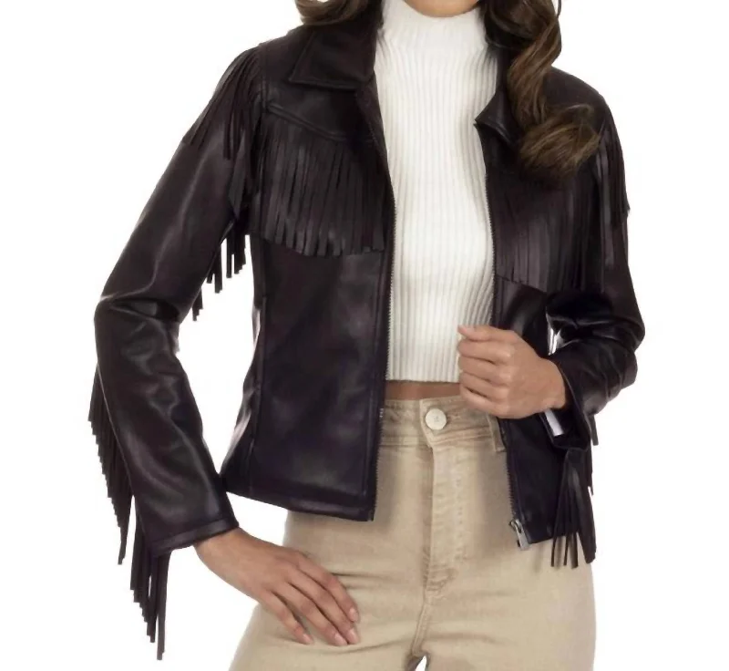 Fringed Faux-Leather Jacket In Brown