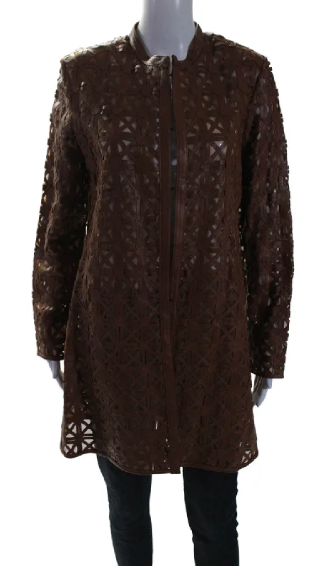 In Transit 2 Womens Brown Leather Mesh Crew Neck Long Sleeve Jacket