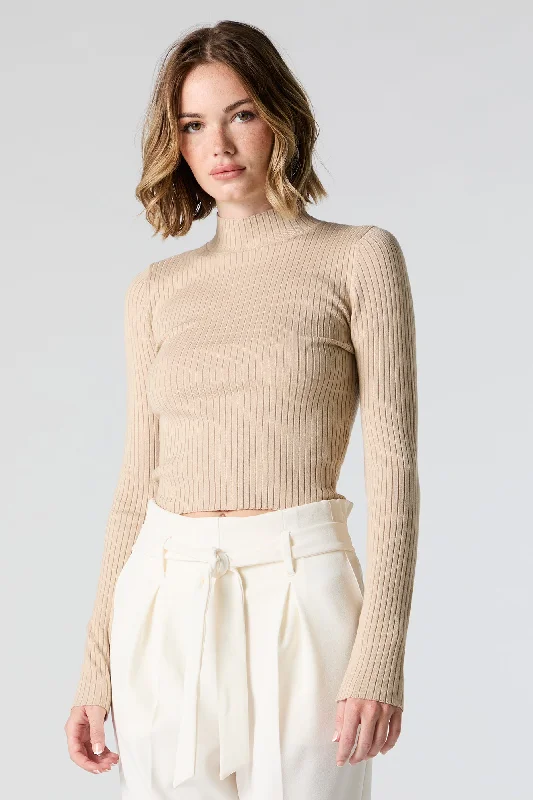 Ribbed Knit Mock Neck Sweater