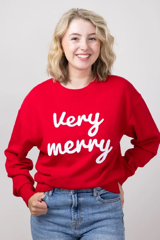 1897 Active Very Merry Patch Embroidered Fleece Sweatshirt for Women in Red | GT075-VERYMERRY-RED