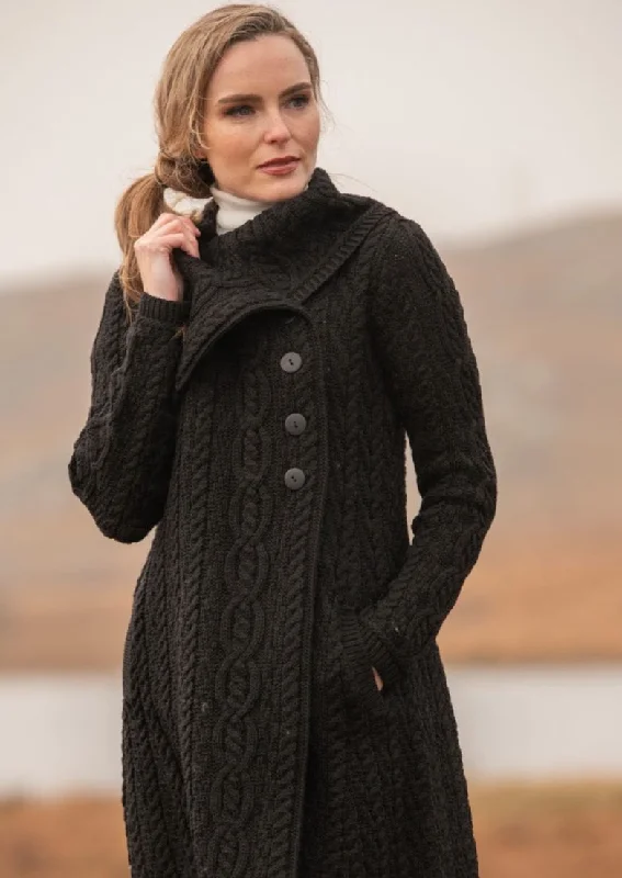 Aran Crafts Chunky Collar Coat | Black