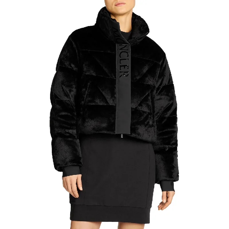 Bourdon Womens Faux Fur Short Puffer Jacket