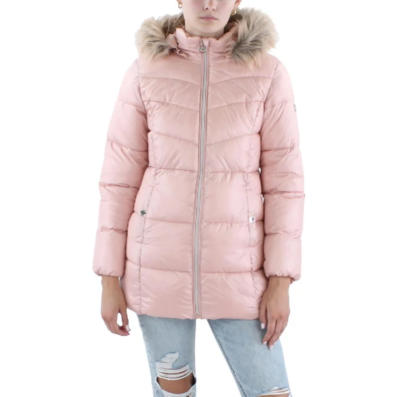 Womens Faux Fur Trim Polyester Puffer Jacket