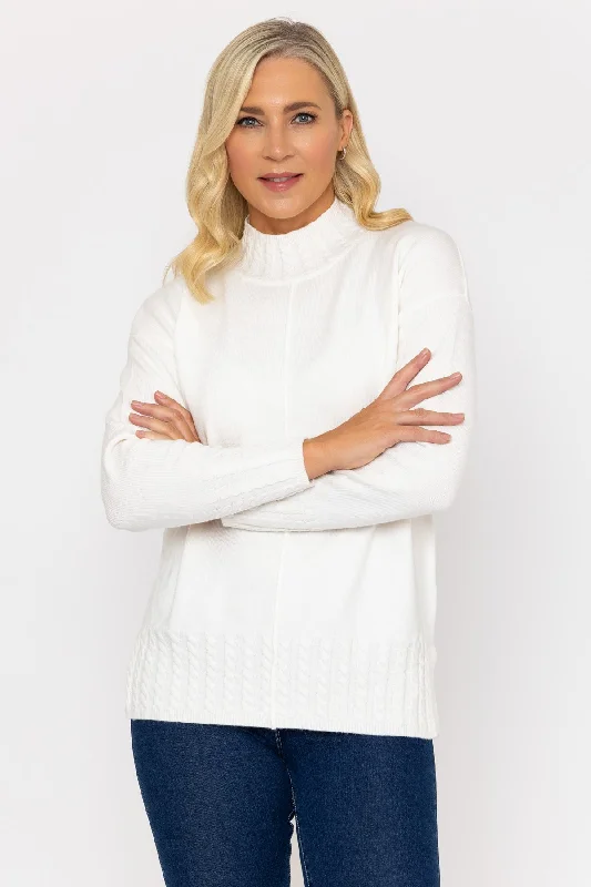 Cable Trim Sweater in Ecru