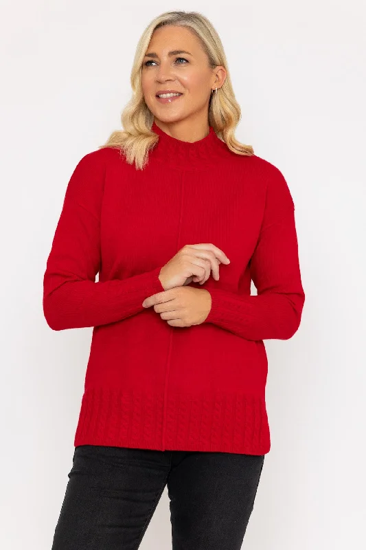 Cable Trim Sweater in Red