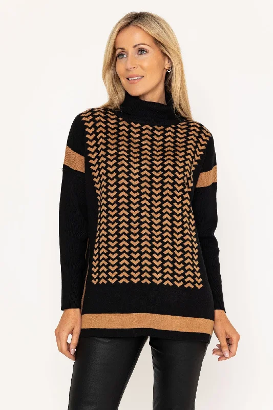 High Neck Geometric Print Knit Sweater