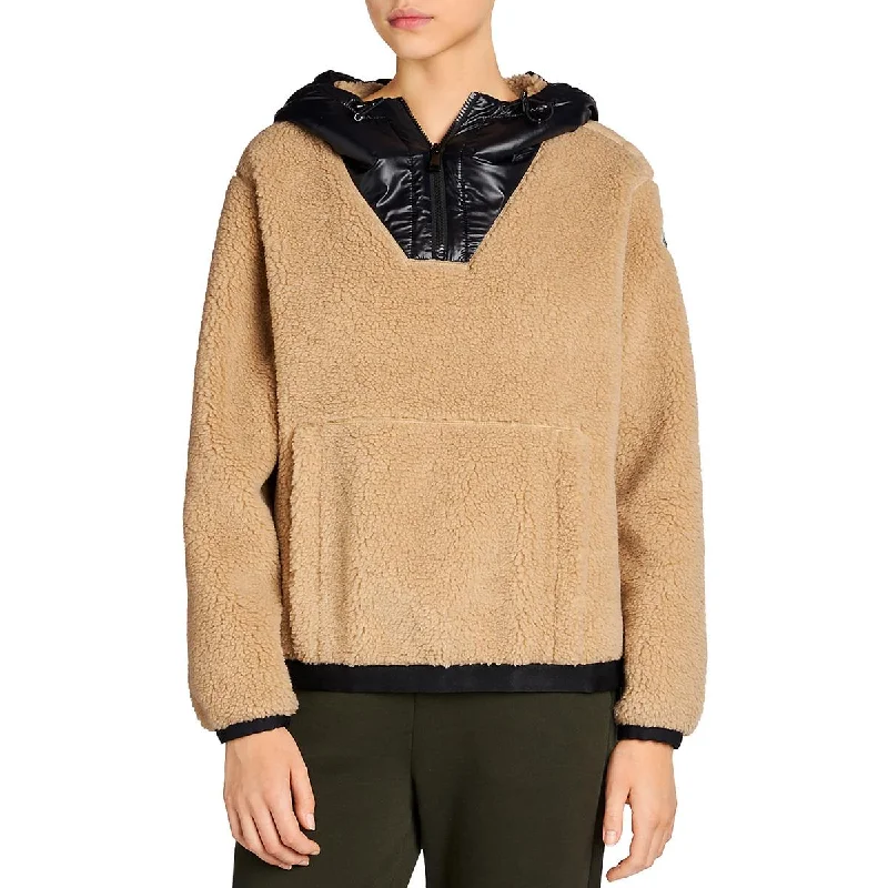 Moncler Womens Hooded Pullover Faux Fur Coat