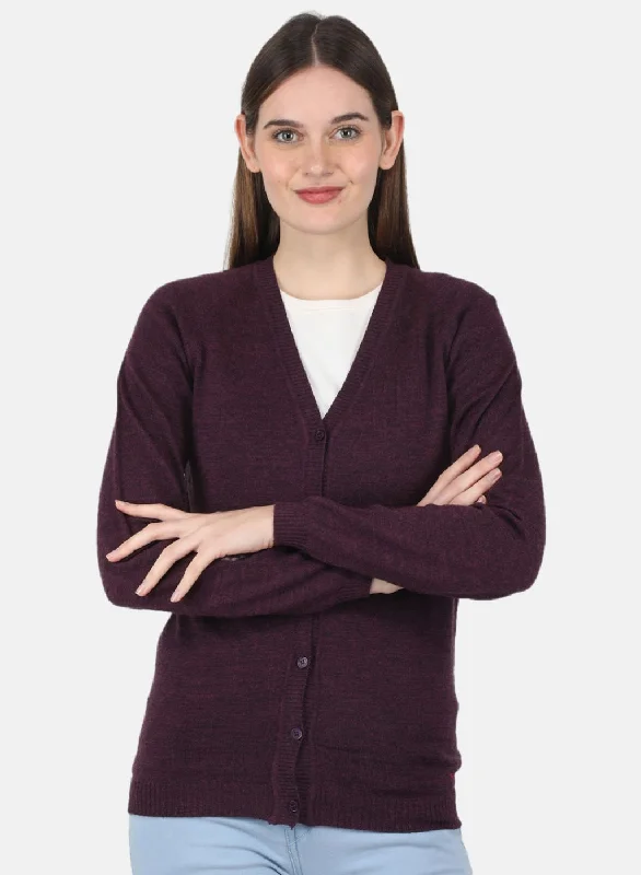 Women Maroon Solid Cardigan