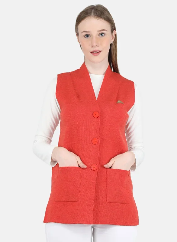 Women Orange Solid Cardigan