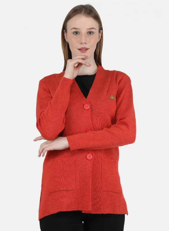 Women Orange Solid Cardigan