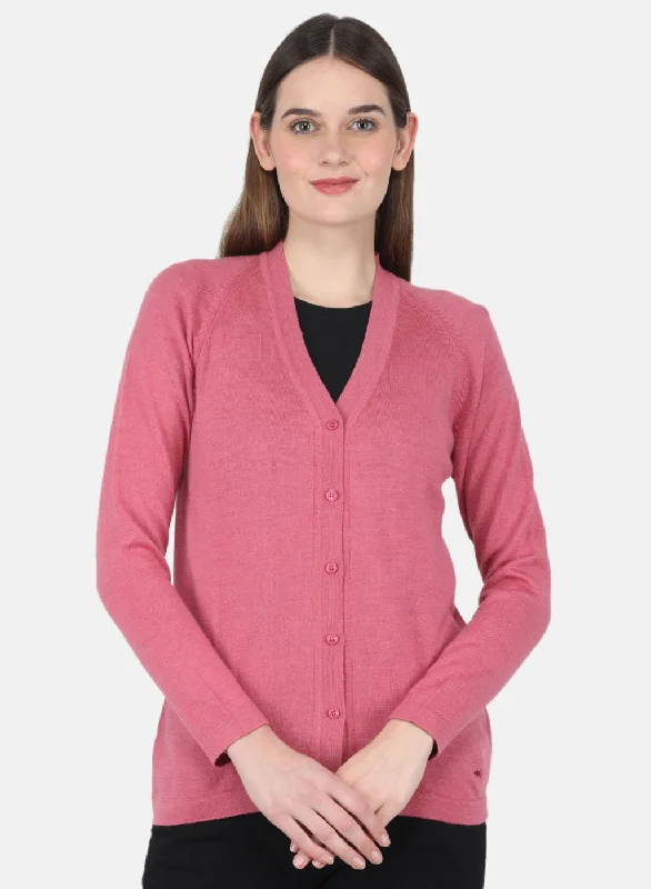 Women Pink Solid Cardigan