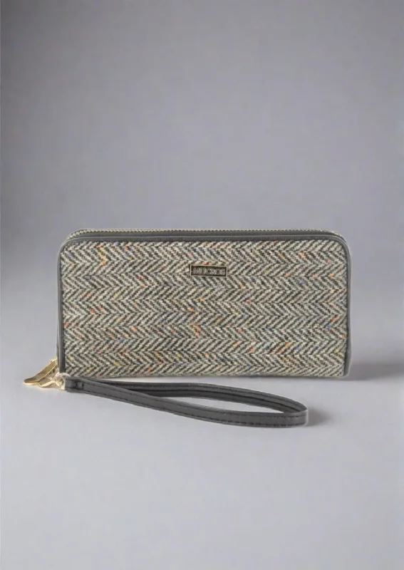 Mucros Tweed Wallet - Grey Heringbone