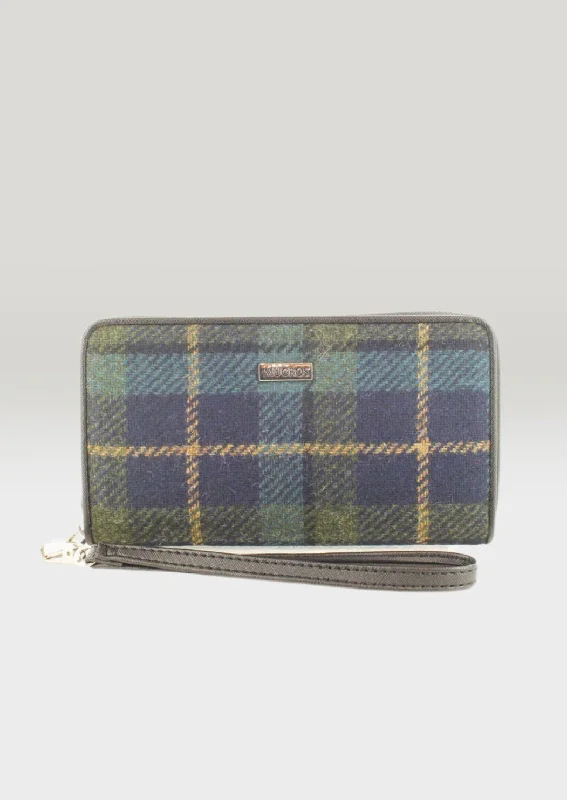 Mucros Tweed Wallet | Navy Green Check