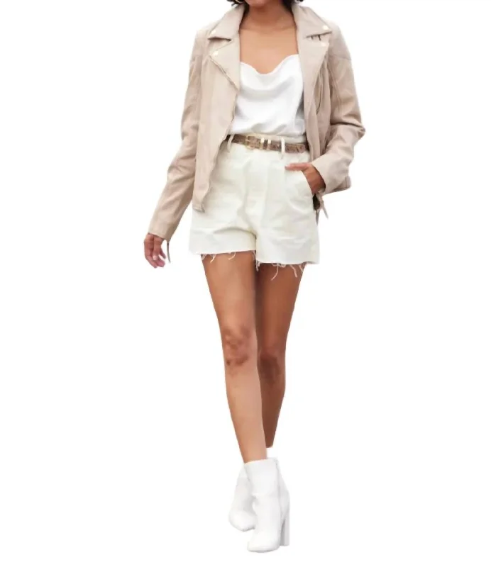 Raizel Leather Jacket In Light Beige