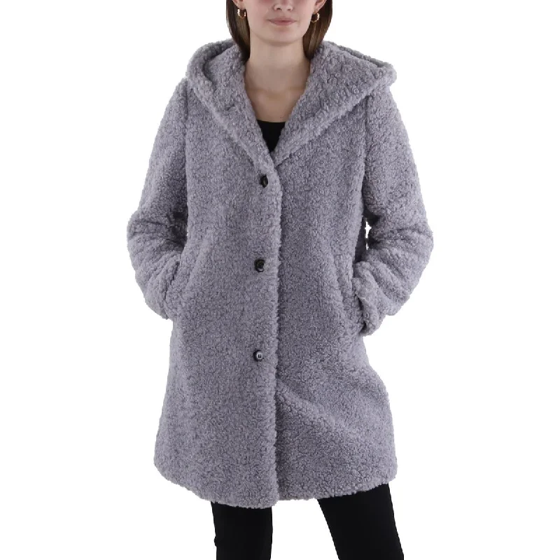 Sam Edelman Womens Faux Fur Hooded Teddy Coat