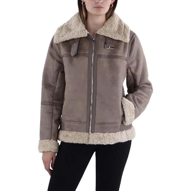 Sam Edelman Womens Faux Fur Lined Cold Weather Leather Jacket