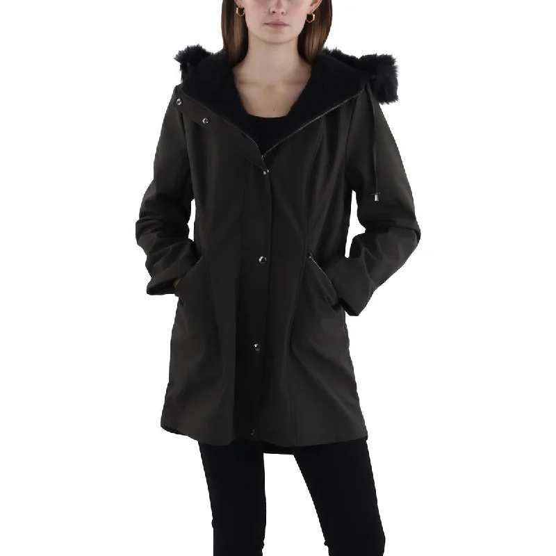 Sam Edelman Womens Faux Fur Trim Hooded Anorak Jacket