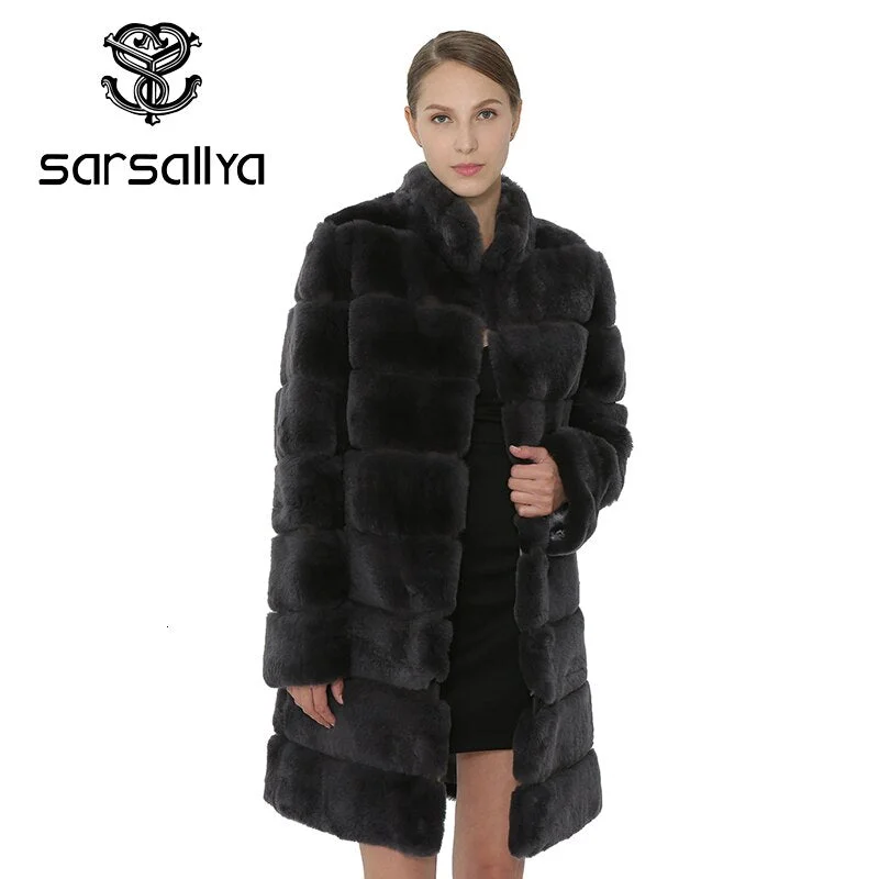 SARSALLYA Rex Rabbit Fur Women Coat  Detachable Overcoat Jacket Warm Winter Women Clothing Natural Fur Female Coat Jacket