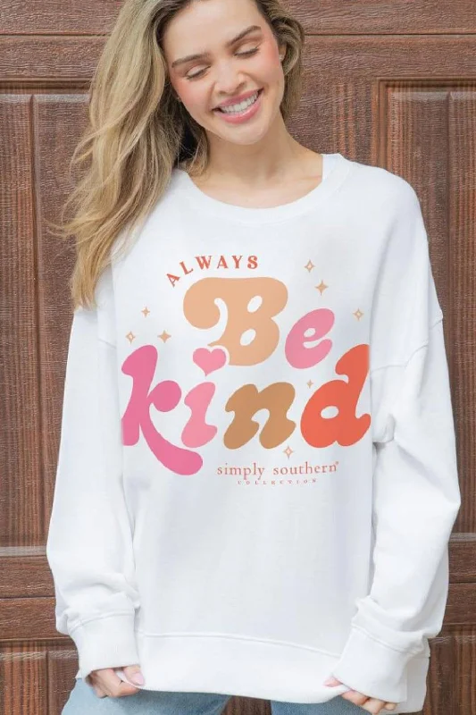 Simply Southern Always Be Kind Sweatshirt for Women in White | CREW-KIND-WHITE