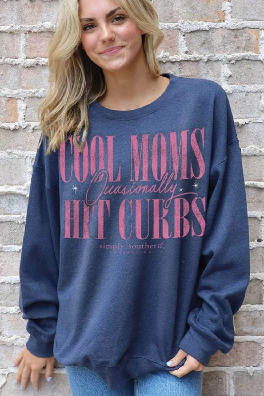 Simply Southern Cool Moms Hit Curbs Sweatshirt for Women in Slate | CREW-MOM-SLATE