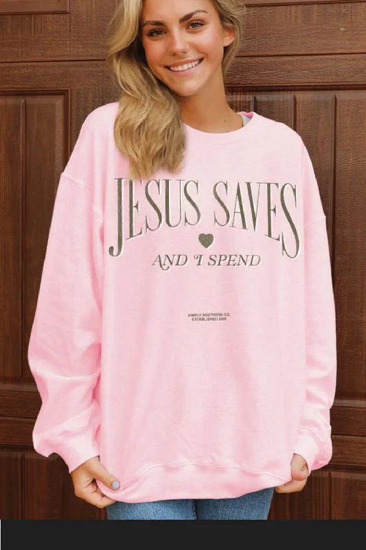 Simply Southern Jesus Saves and I Spend Sweatshirt for Women in Tutu | CREW-JESUS-TUTU