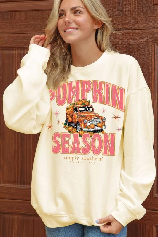 Simply Southern Pumpkin Season Sweatshirt for Women in Sand | CREW-TRUCK-SAND