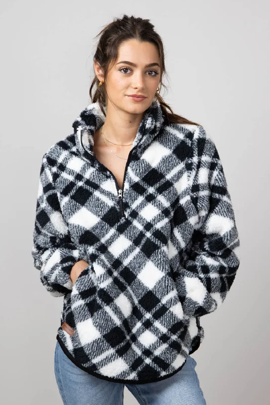 Simply Southern Quarter Zip Pullover for Women in White/Black Plaid | PP-0224-PULL-EVRYDY-PLDWHT