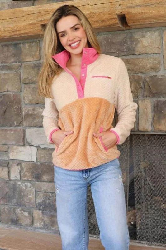 Simply Southern Simply Soft Pullover for Women in Honey Color Block | PP-0224-PULL-SMPSFT-HONEY