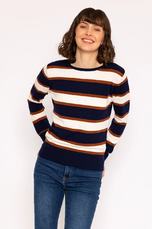 Soft Touch Stripe Knit Sweater in Navy & Brown