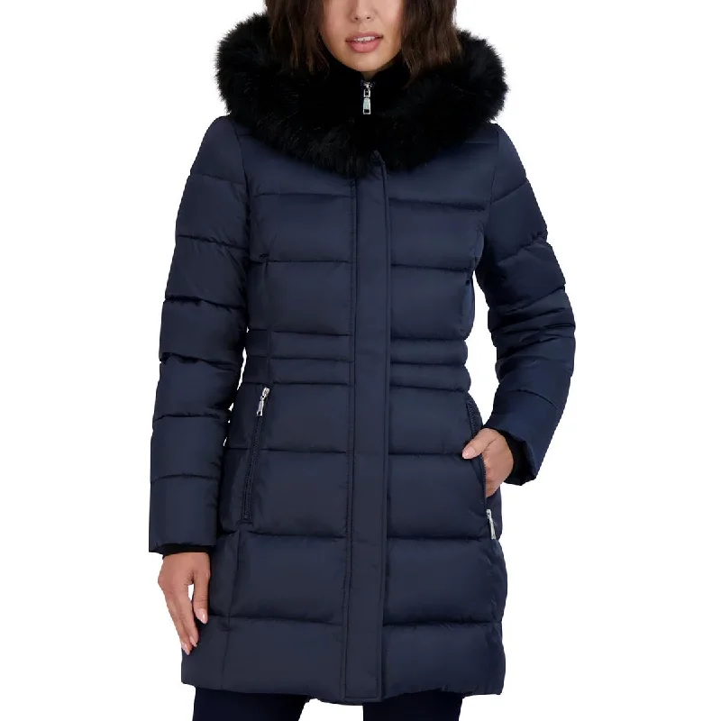 Tahari Womens Dana Faux Fur Hooded Puffer Jacket