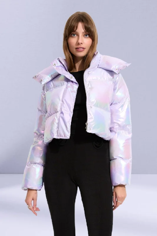 UNREAL FUR Womens Fractals Puffer Jacket - Frosted Lilac