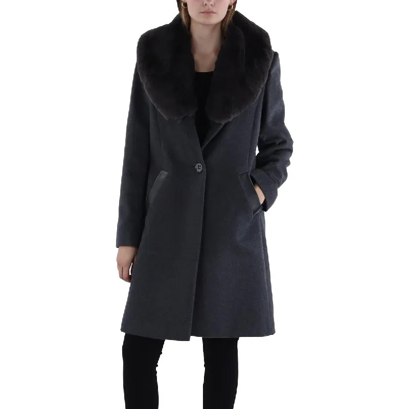 Via Spiga Womens Faux Fur Trim Midi Walker Coat