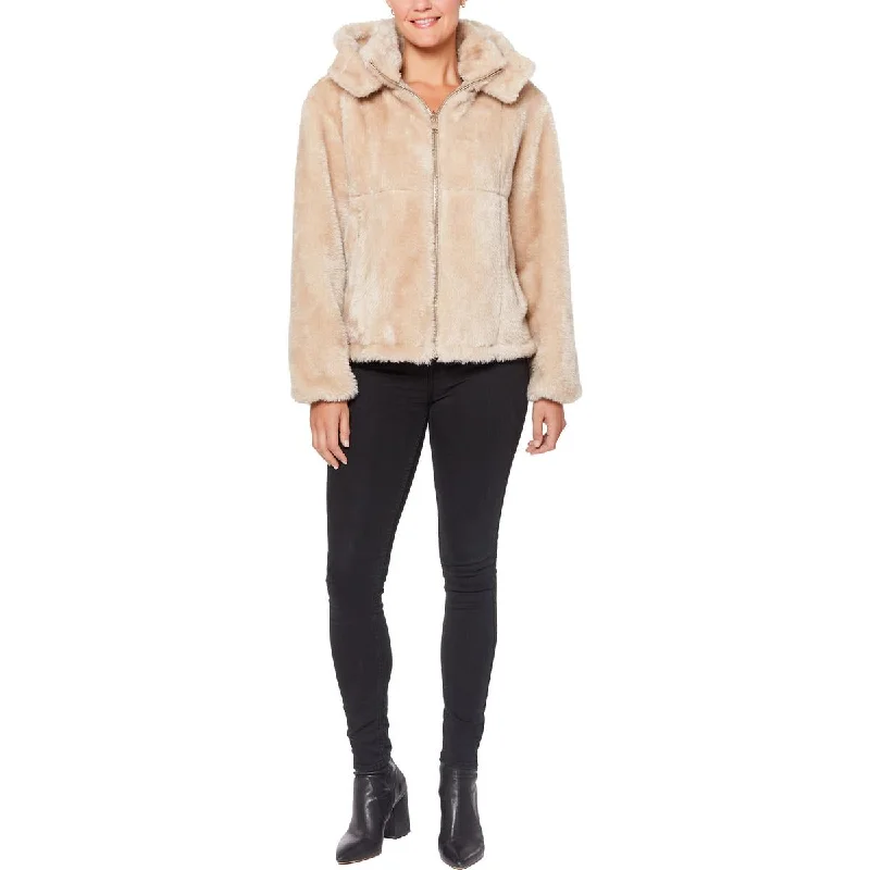 Vince Camuto Womens Faux Fur Hooded Faux Fur Coat