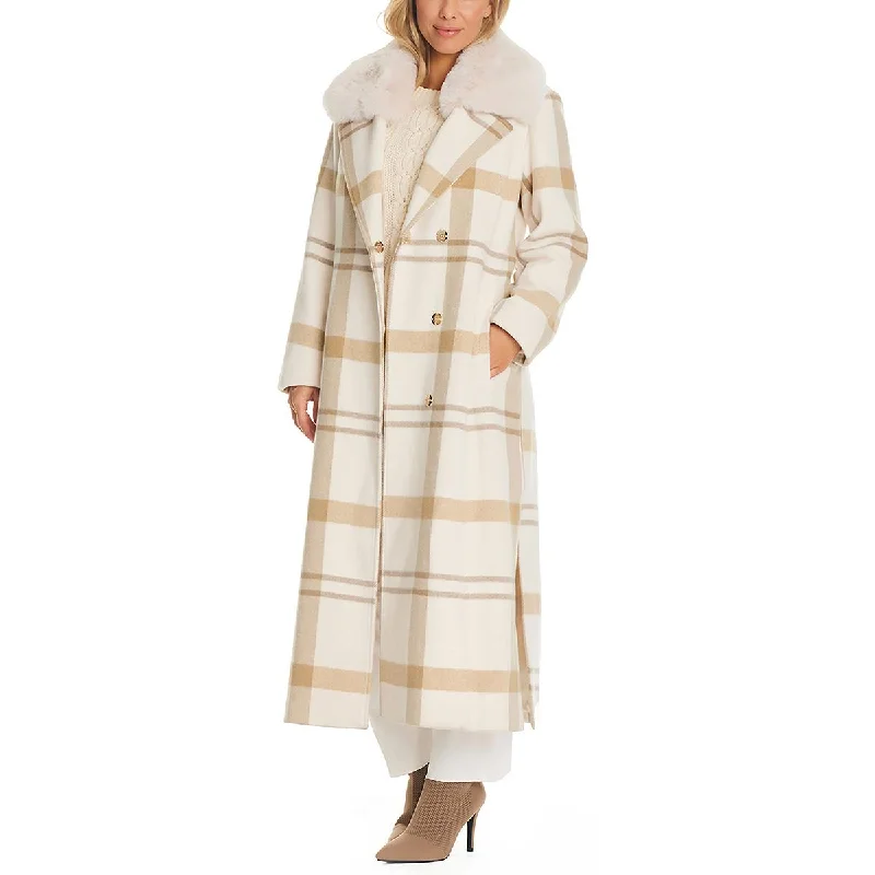 Vince Camuto Womens Wool Blend Faux Fur Trim Walker Coat