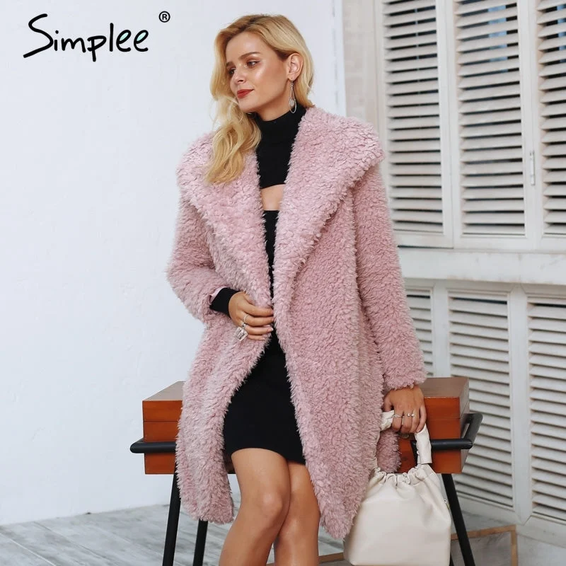 Warm winter faux fur coat women Fashion streetwear elegant long coat