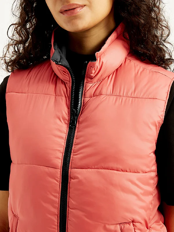 Women's Quilted Peach High Neck Puffer Jacket