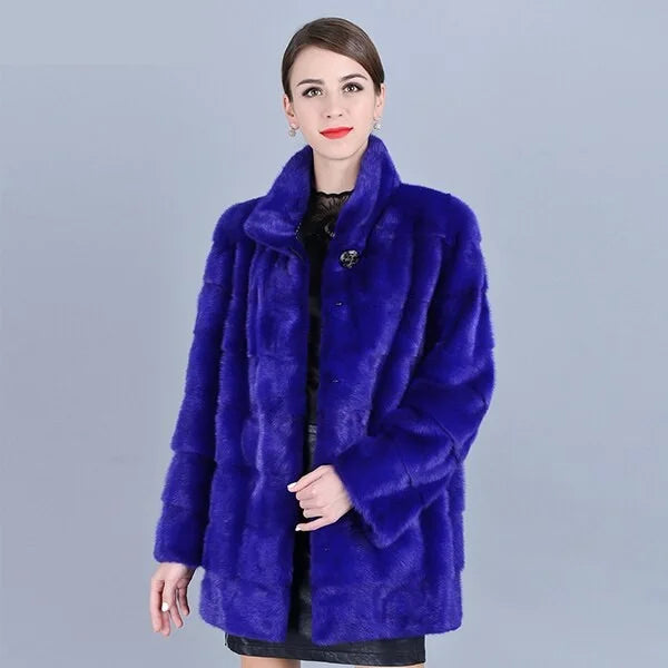 Women's Winter Warm Genuine Mink Fur Silk Cotton Thick Striped Jackets