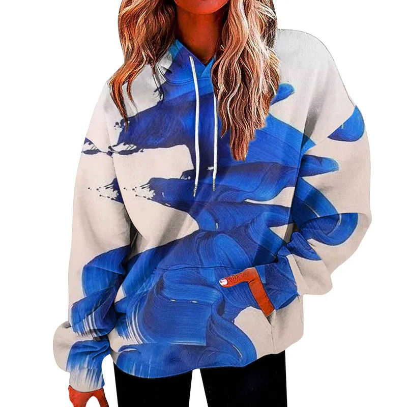 2023 New Gradual Splice Women's Sweatshirt 3D Crew Neck Women's Hooded Sweatshirt Casual Sweatshirt