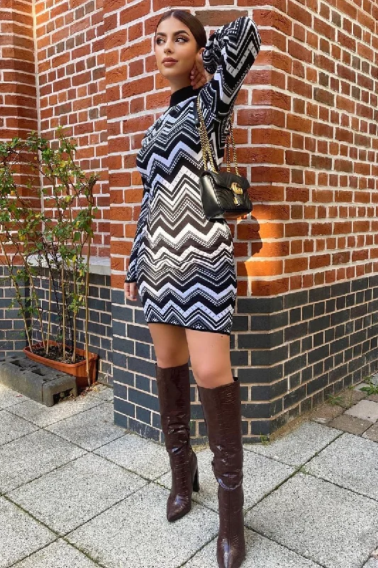 Black Aztec Print Knit Dress - Gira