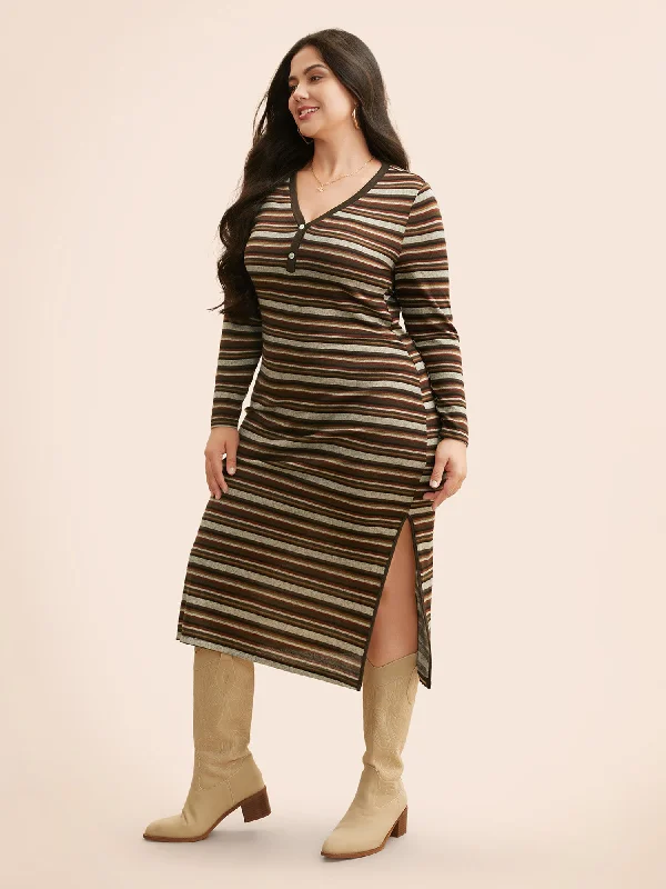 Contrast Striped Split Hem Knit Dress