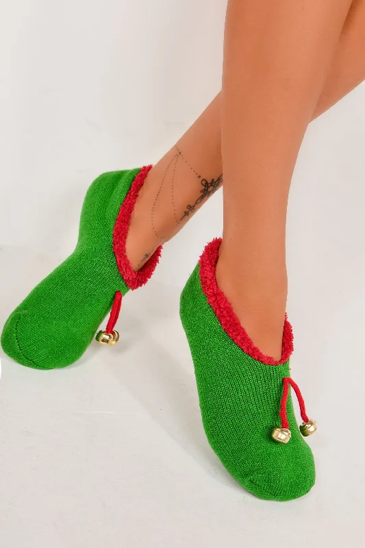 Elf Green & Red Slipper Socks