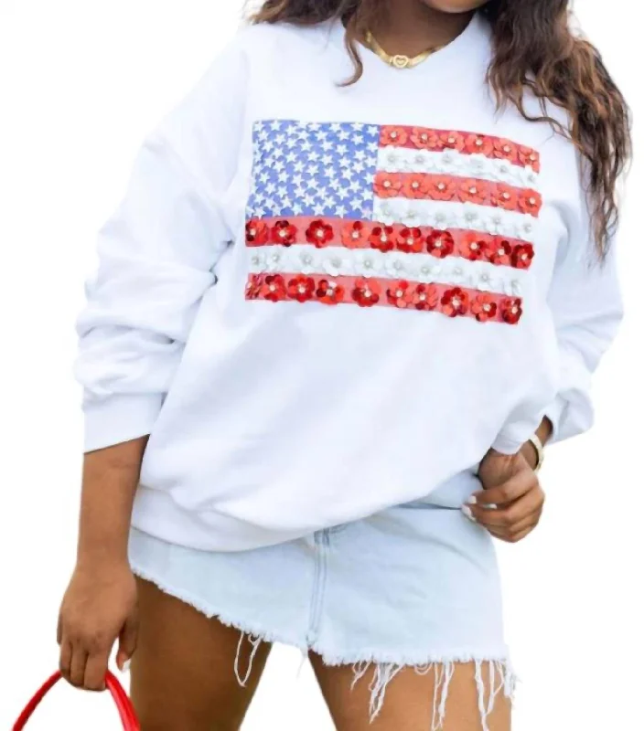 Flower American Flag Sweatshirt In White