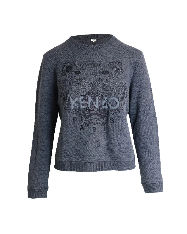 Kenzo Embroidered Tiger Melange Sweatshirt in Grey Cotton