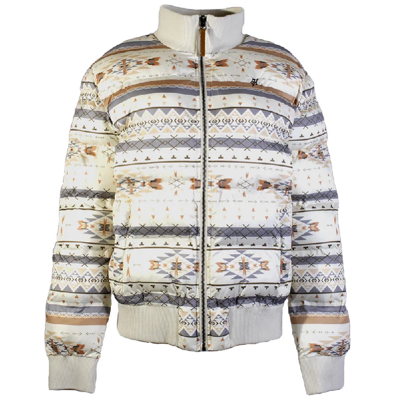 "Ladies Puffer Jacket" Cream w/Aztec