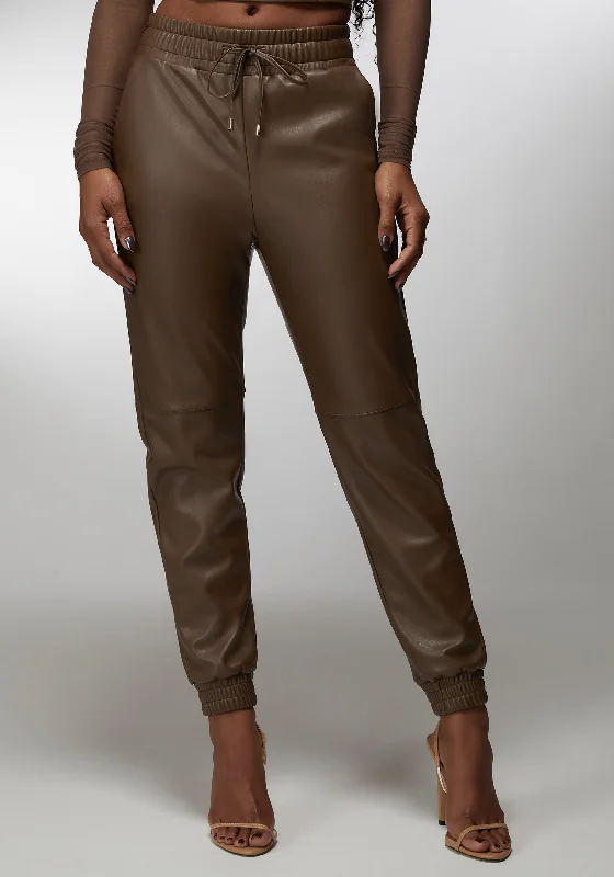 Natural Waist Vegan Leather Jogger