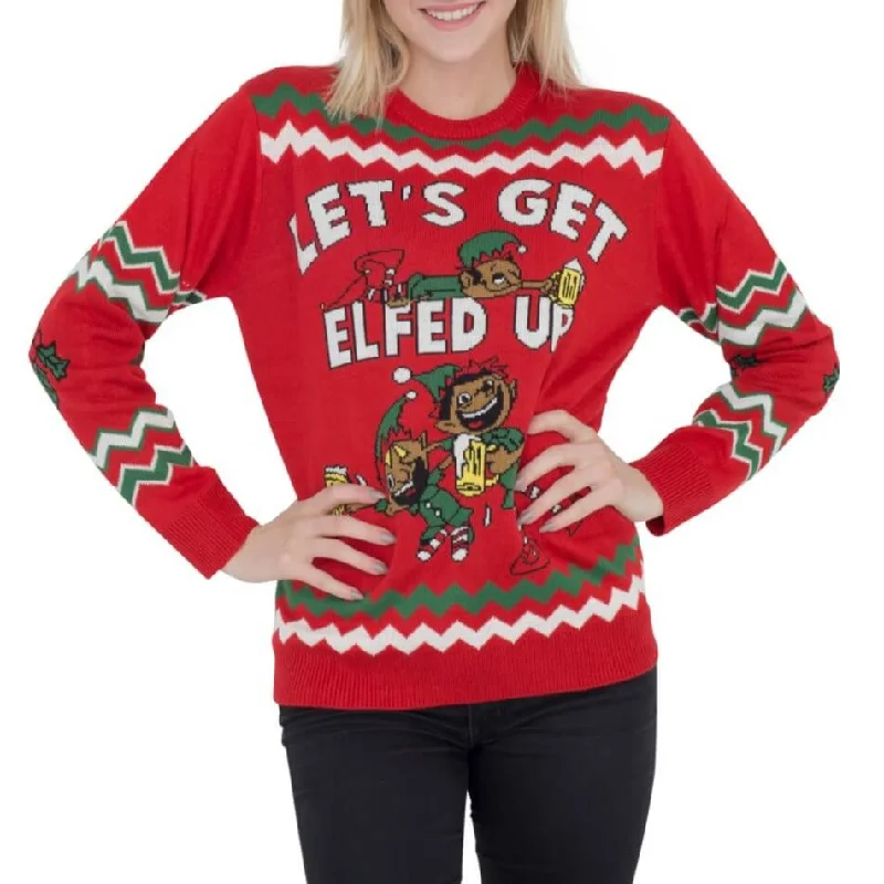 Women's Let's Get Elfed Up Drunken Elves Ugly Christmas Sweater